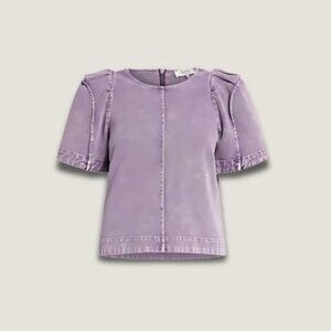 Sea New York Idun Denim Top Puff Sleeves Iconic Kristen Bell Style Lilac Size 0